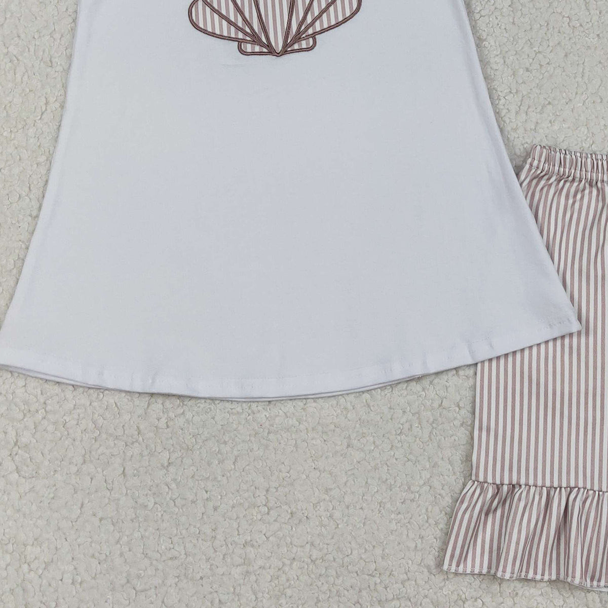 Baby Girls Embroidery Tunic Ruffle Shorts Outfit Set Stripe Shells Design Comfortable Soft Fabric Children's Wear Clothing Set