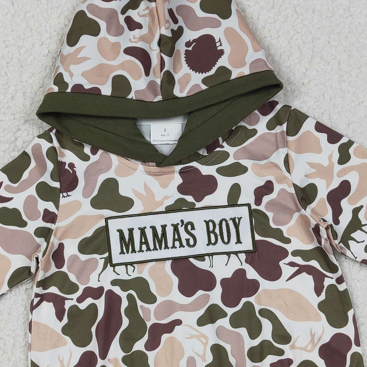 Mama's Boy Baby Boys Camo Hoodie Rompers Embroidered Deer Dogs Ducks Design Comfortable Soft Fabric Infant Outfit