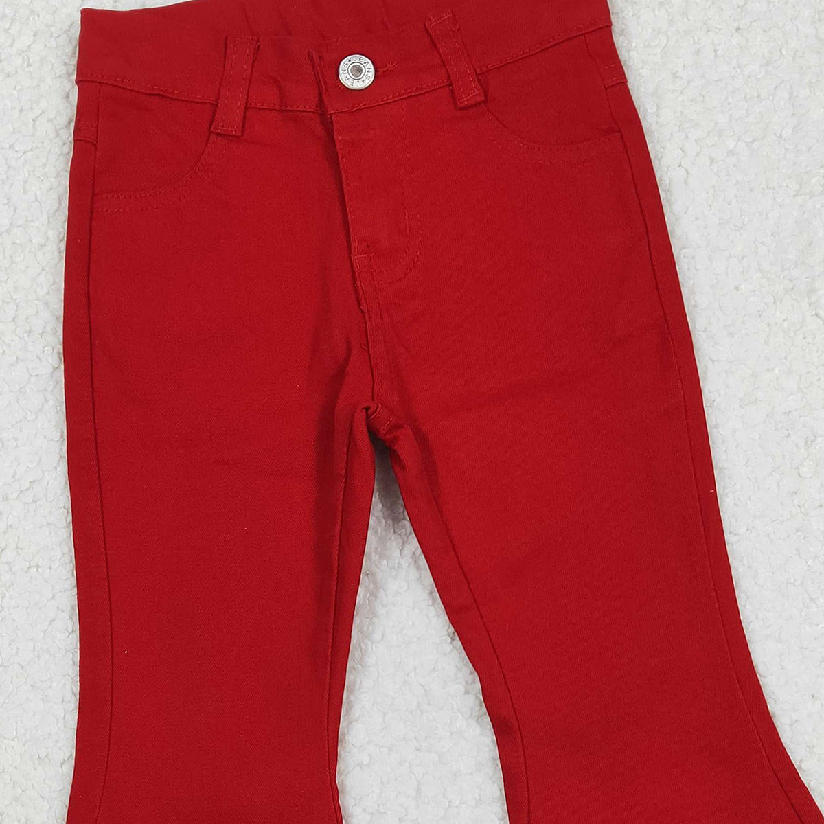 Red Denim Bell Jeans Pants for Baby Girls Infant Casual Comfortable Soft Fabric Clothing Kids Fashion