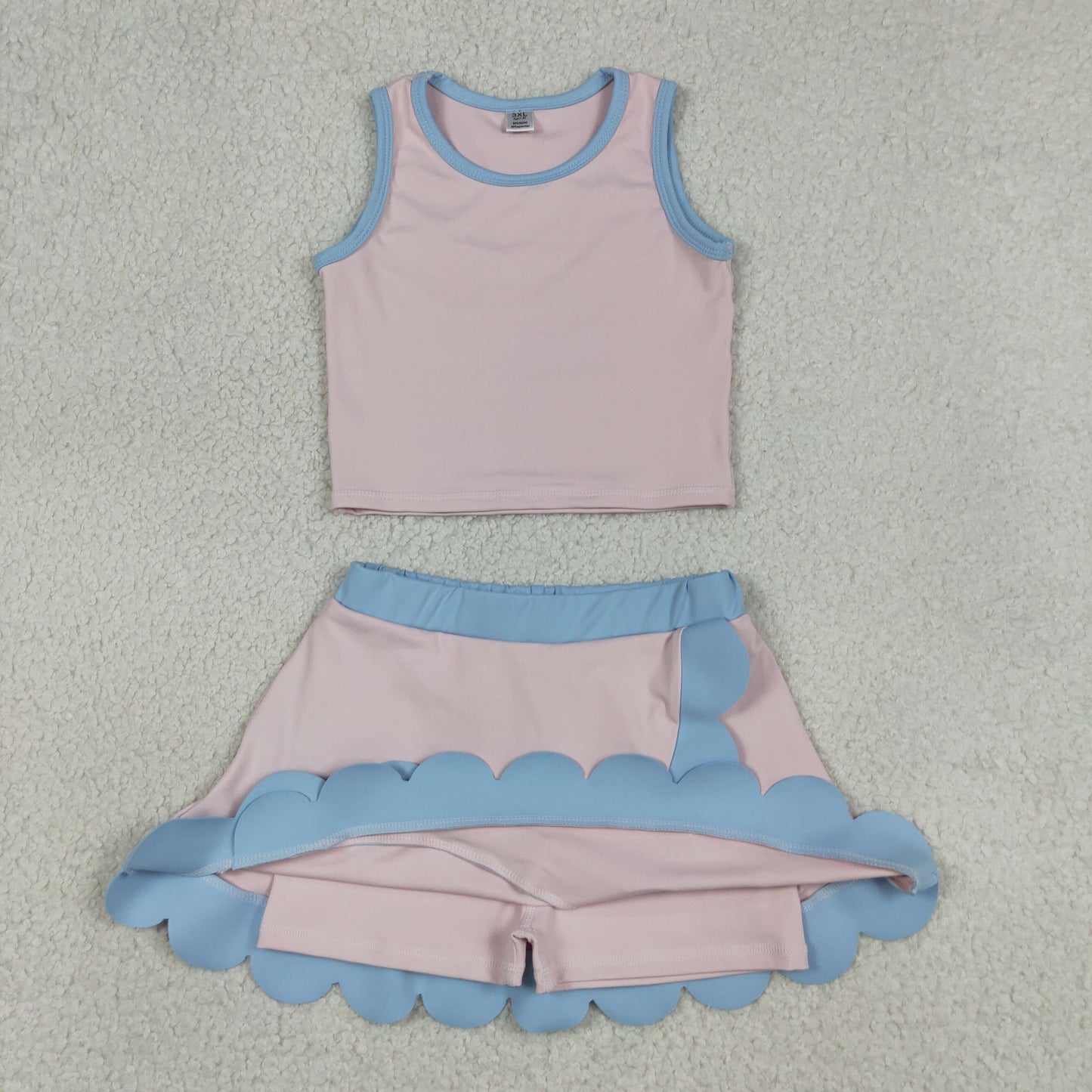 solid pink blue scallop athletic skort outfit girls clothes