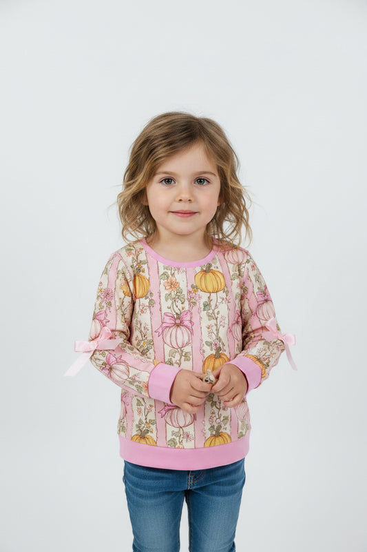 pink pumpkin patch girl shirt for fall