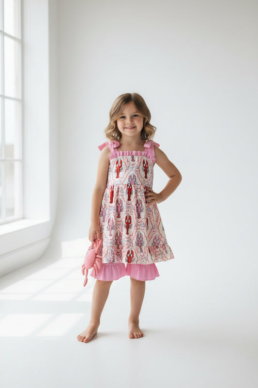 pink strap crawfish shorts set summer toddler girl clothing