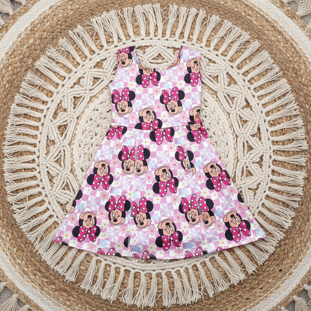GSD2461  Cartoon Mouse Pink Backless Girls Summer Knee Length Yoga Dress D 4.12