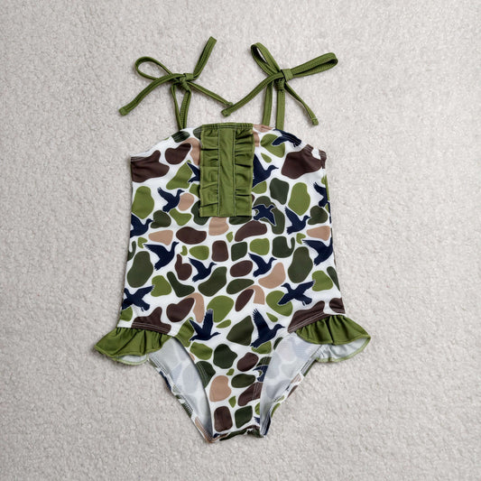 one pieces camo mallard suspender swimsuit