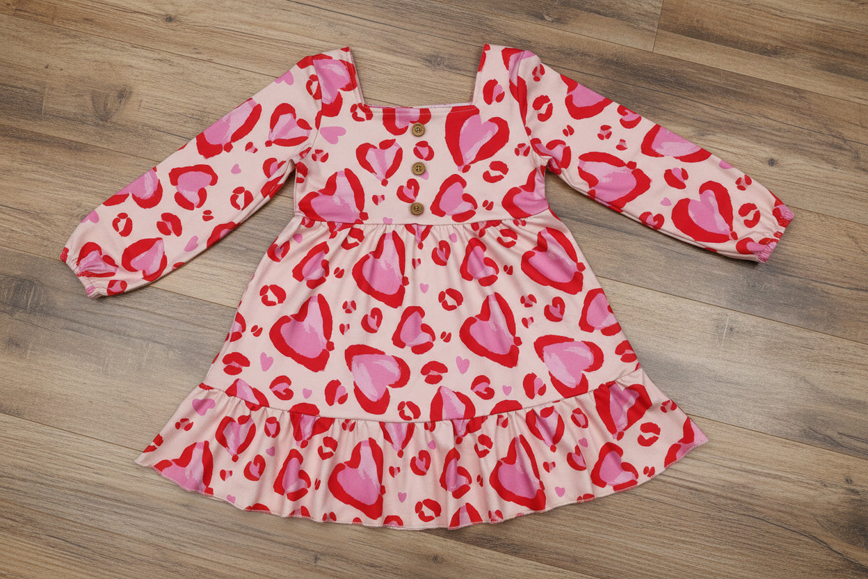 valentine's day long sleeve heart print dress