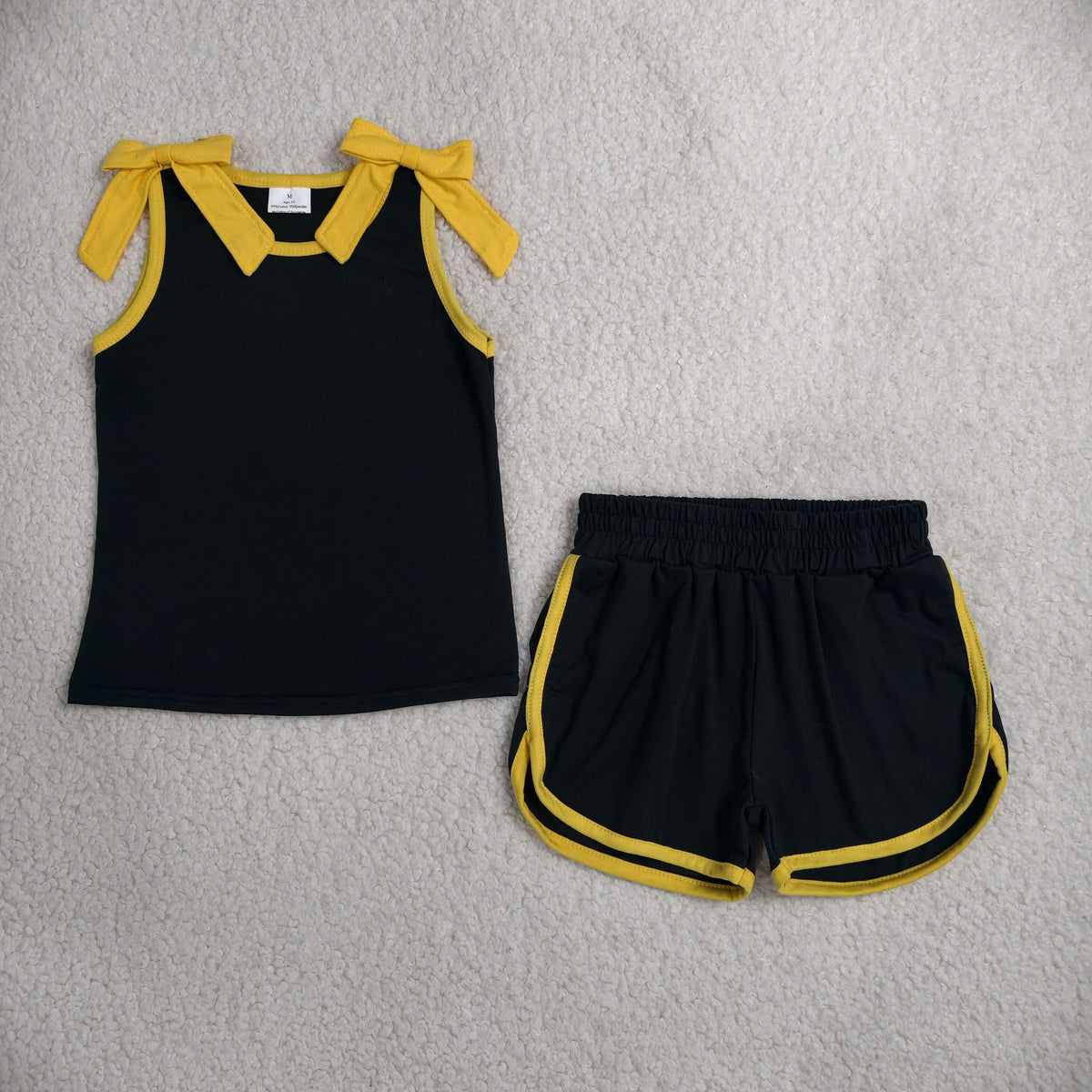 black yellow bow shorts set summer girl clothing