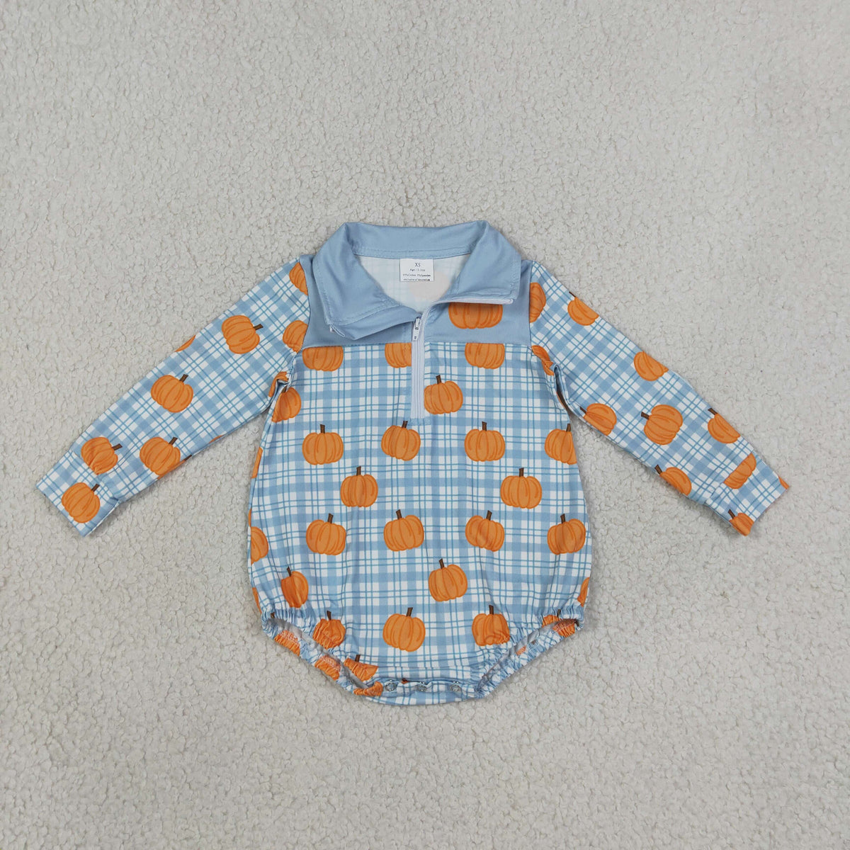 LR3201 blue plaid pumpkin boy romper