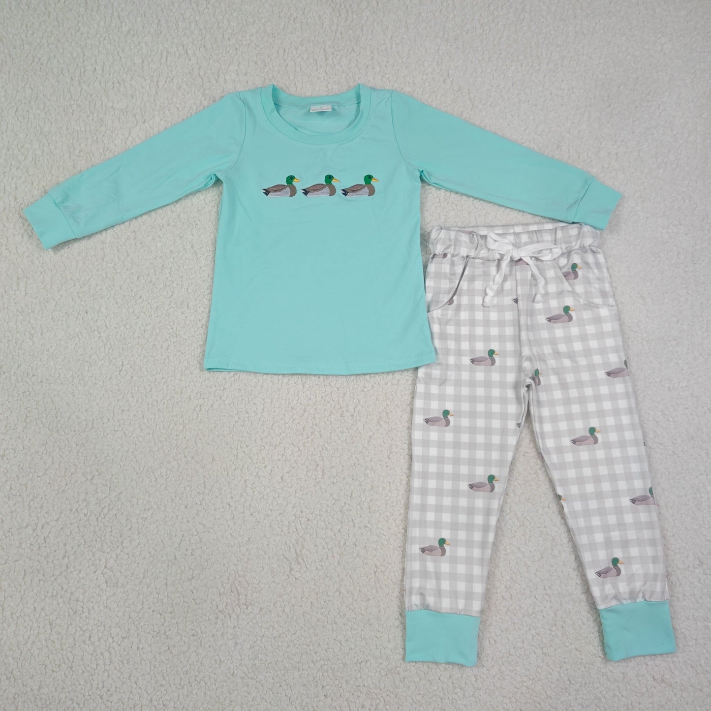 blue long sleeve duck embroidery joggers boy outfit