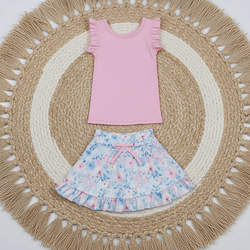 pink top floral skort athletic outfit girls clothes