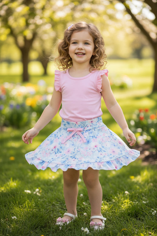 pink top floral skort athletic outfit girls clothes