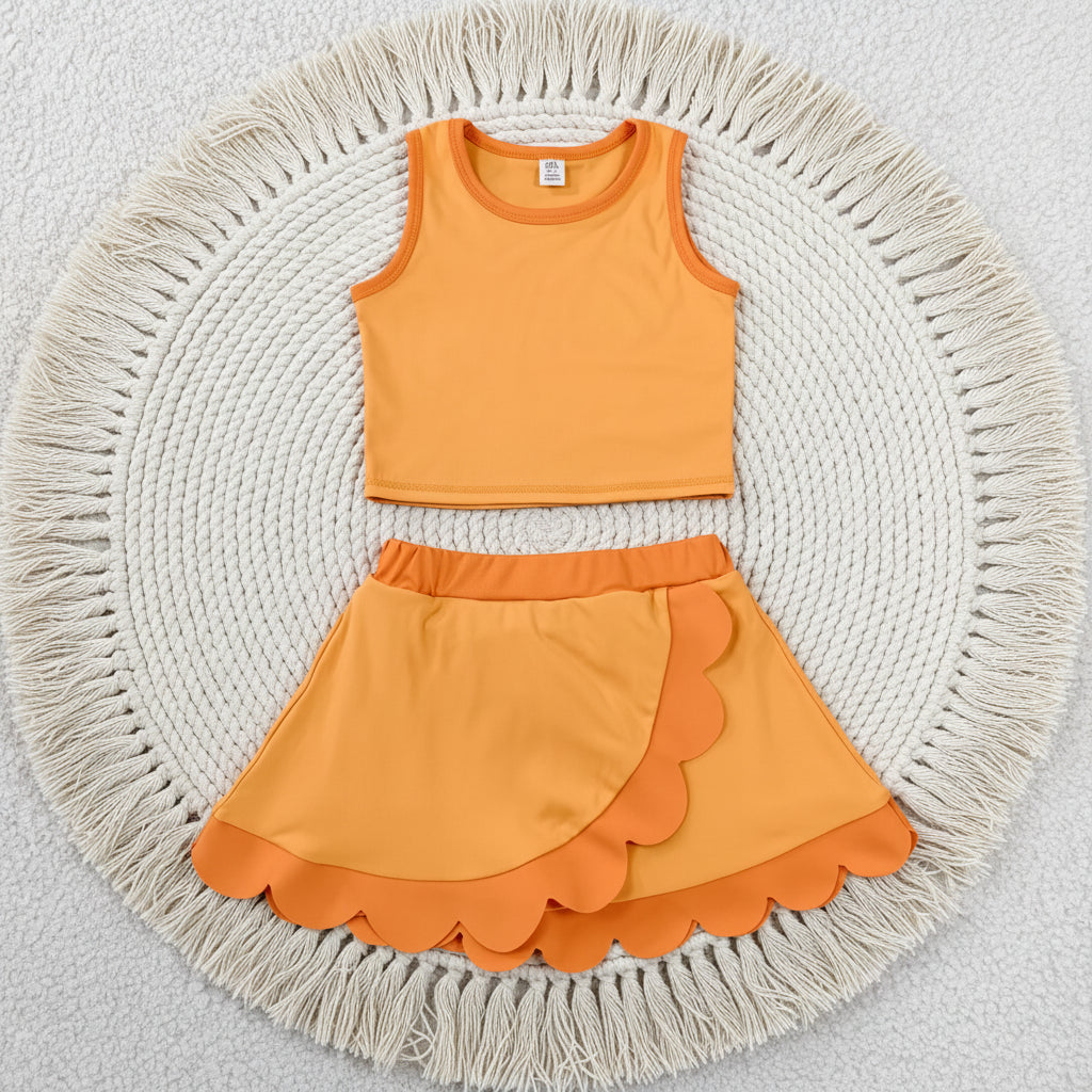 solid orang scallop athletic skort outfit girls clothes