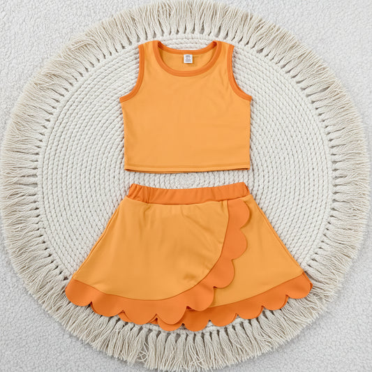 solid orang scallop athletic skort outfit girls clothes