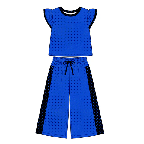 Custom order MOQ 5 PCS CUSTOM STYLE TEAM ROYAL BLUE COLOR DOTS GIRLS SET