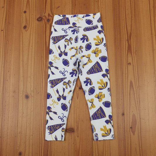 go team fight win football bows purple athletic pants