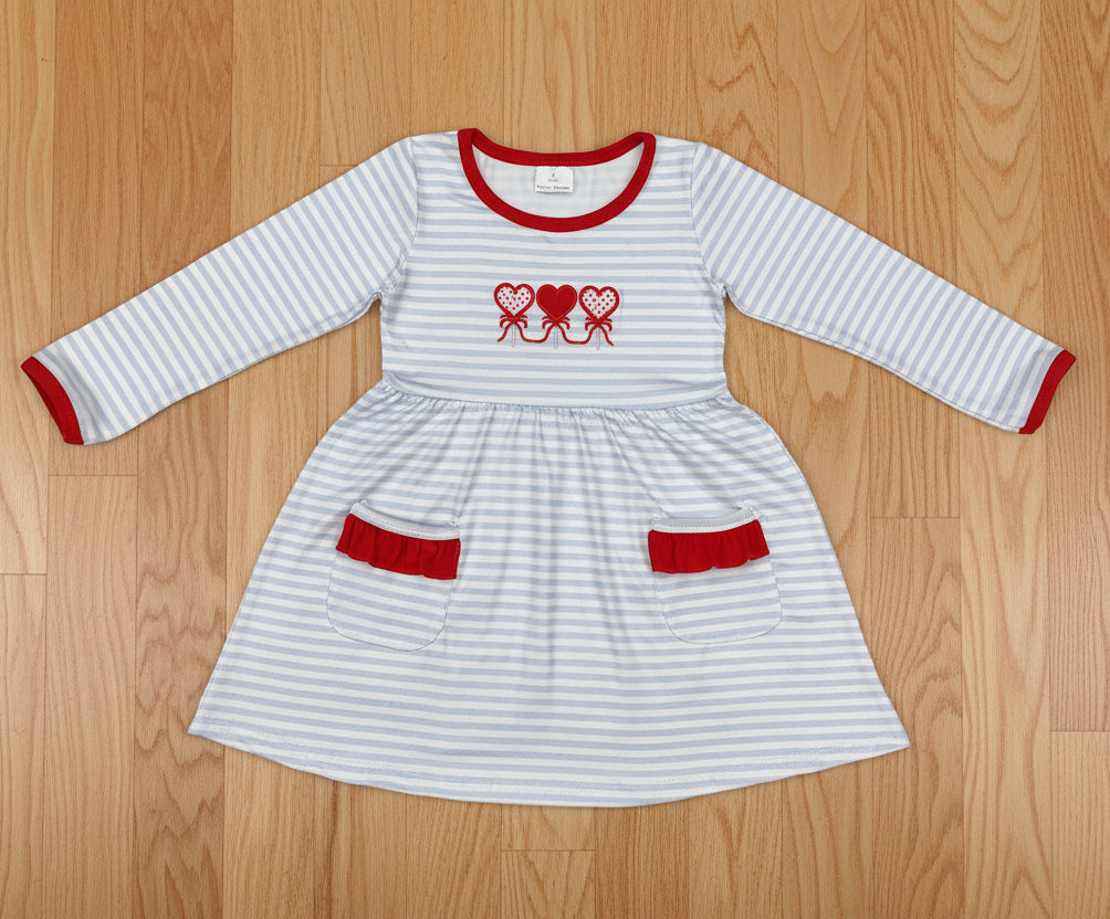 valentine stripes heart embroidered dress
