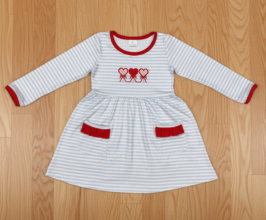 valentine stripes heart embroidered dress