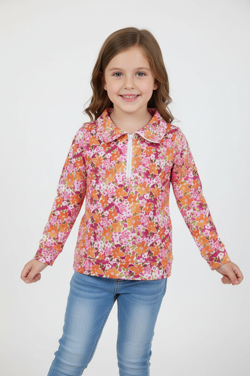 fall flower floral zip up pullover girls top