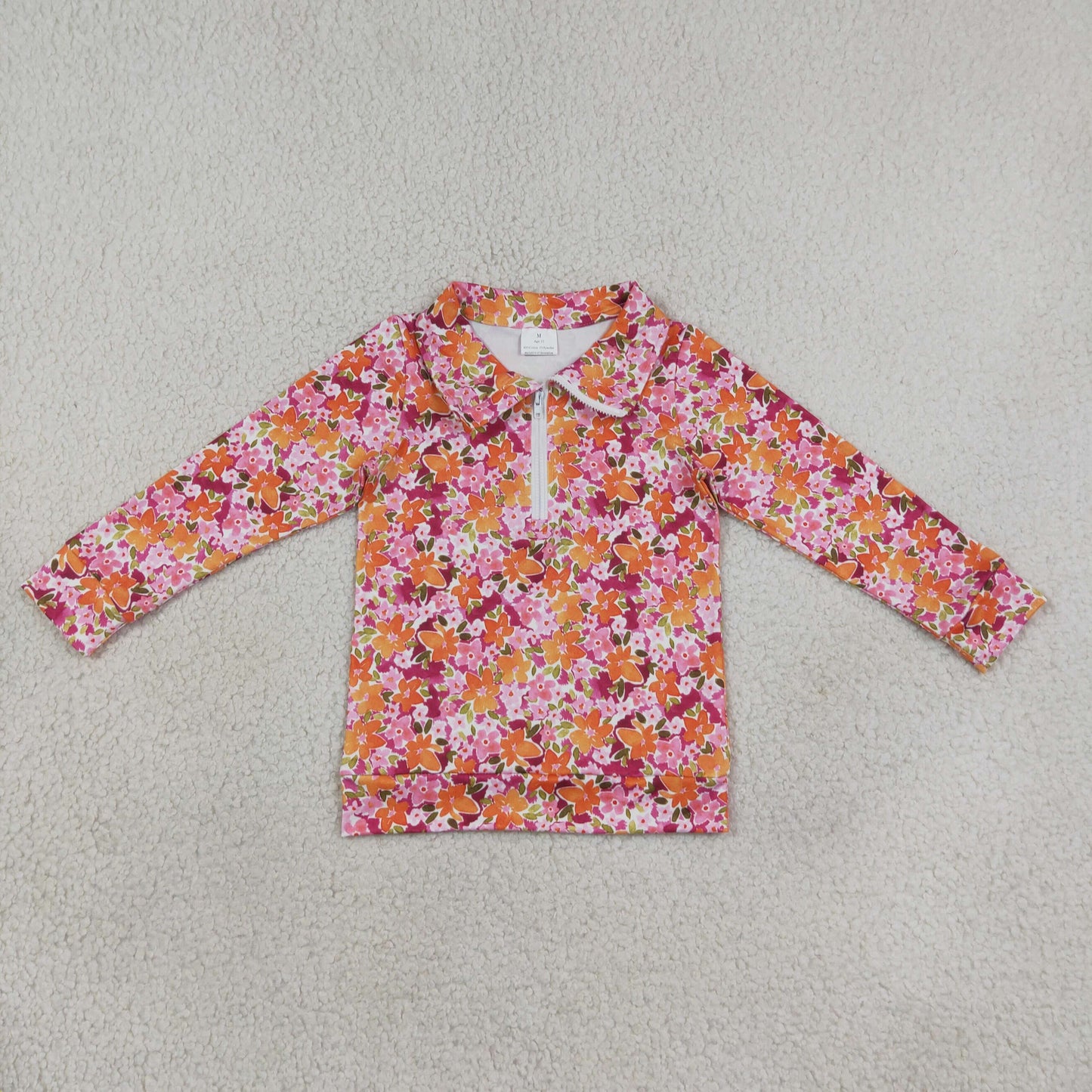 fall flower floral zip up pullover girls top