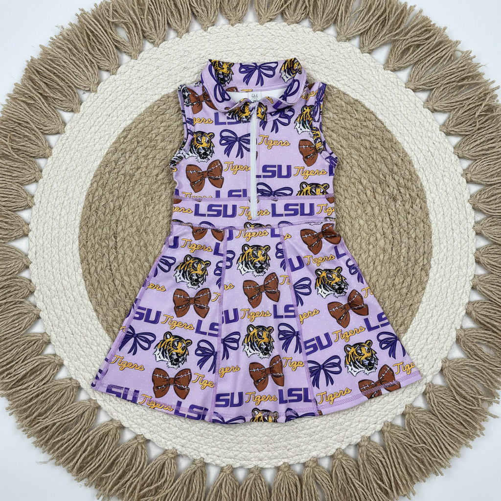 purple bow football LSU athletic zip up polo skort dress