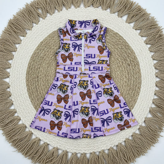 purple bow football LSU athletic zip up polo skort dress