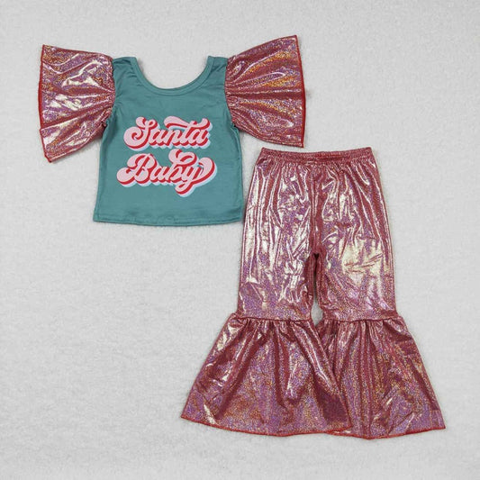 santa baby brick red satin hot stamping trumpet sleeve topGT0286 +P0181 Brick red satin gilded trousers