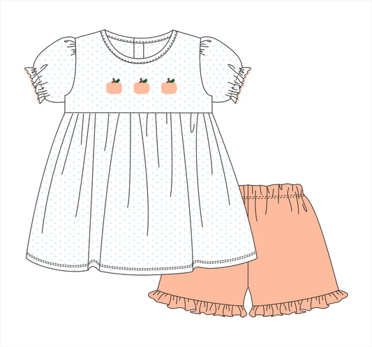 Custom order MOQ 3 Loop Stitch Pumpkins Girls Short Set