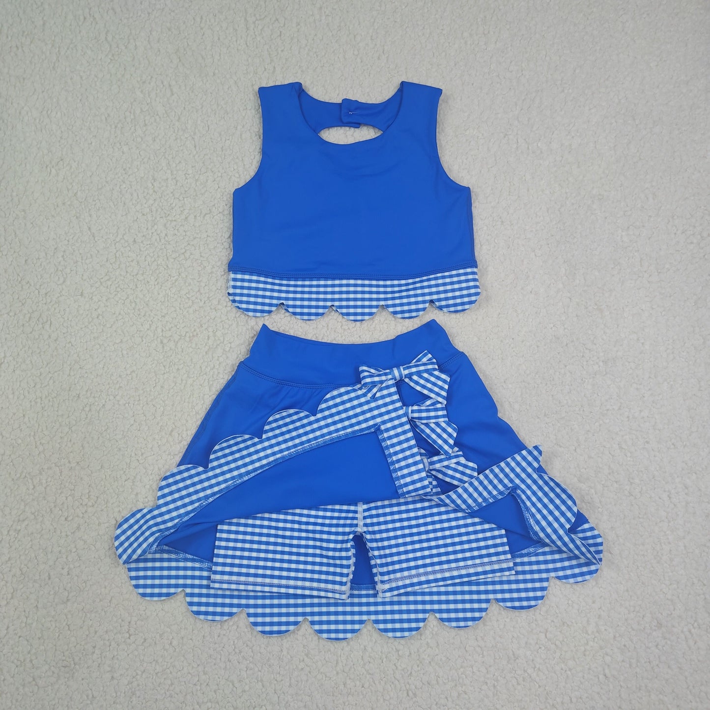 royal blue gingham scallop athletic skort outfit girls clothes