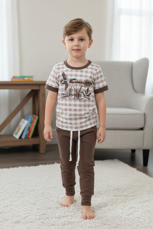 brown short sleeve mallard joggers outfit boys clothing