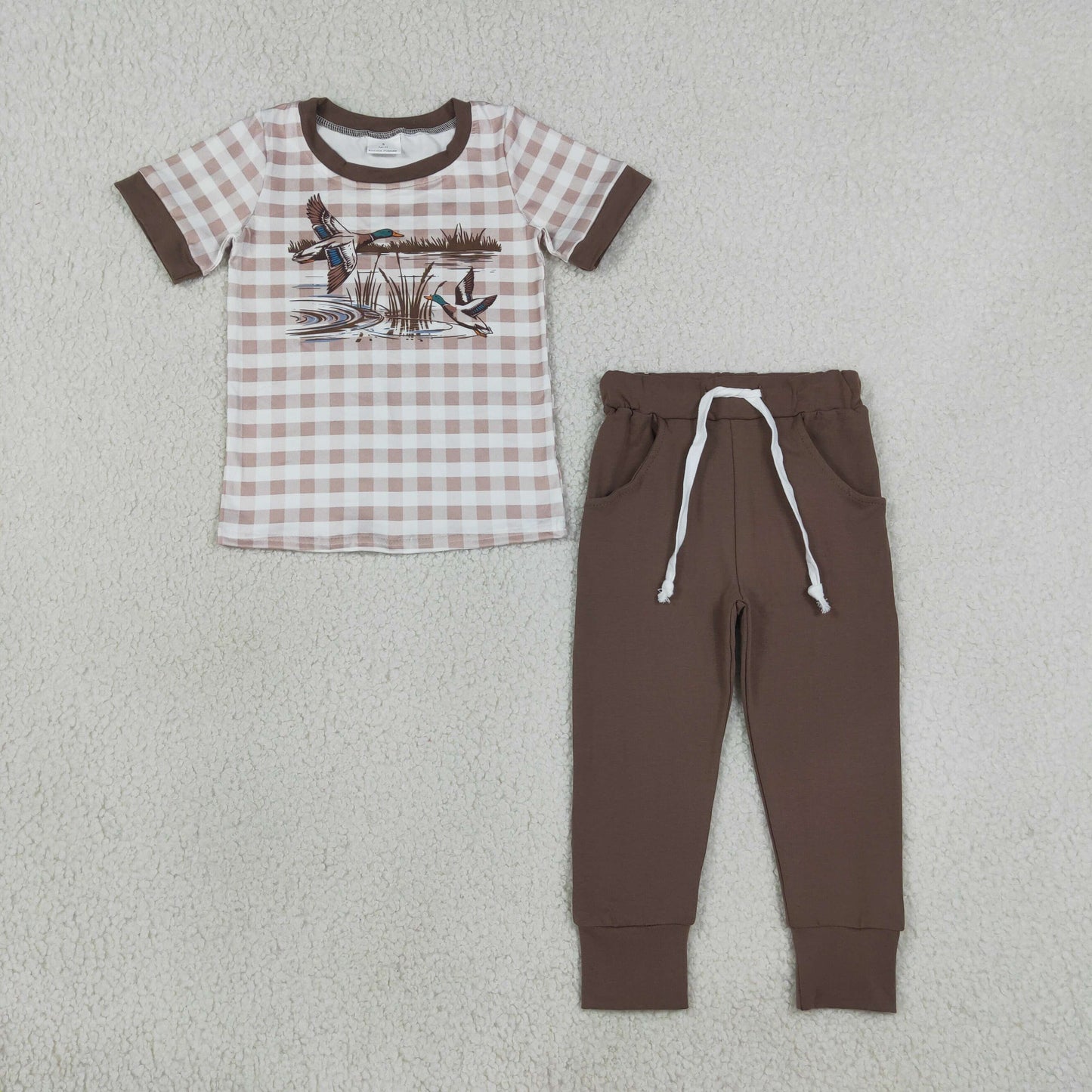brown short sleeve mallard joggers outfit boys clothing