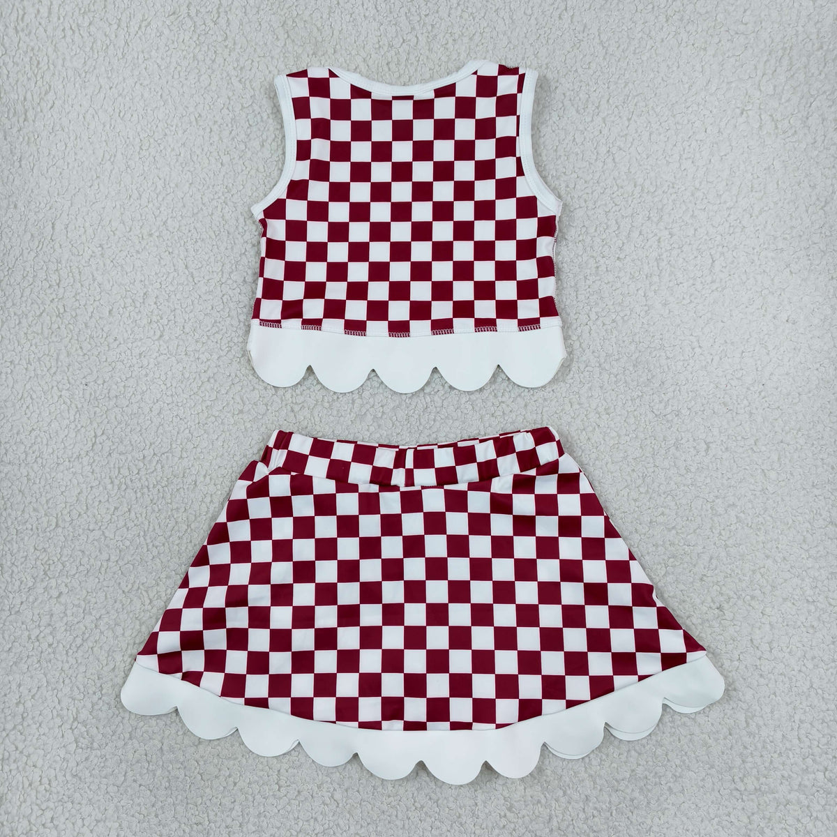 team maroon check scallop athletic skort outfit girls clothing