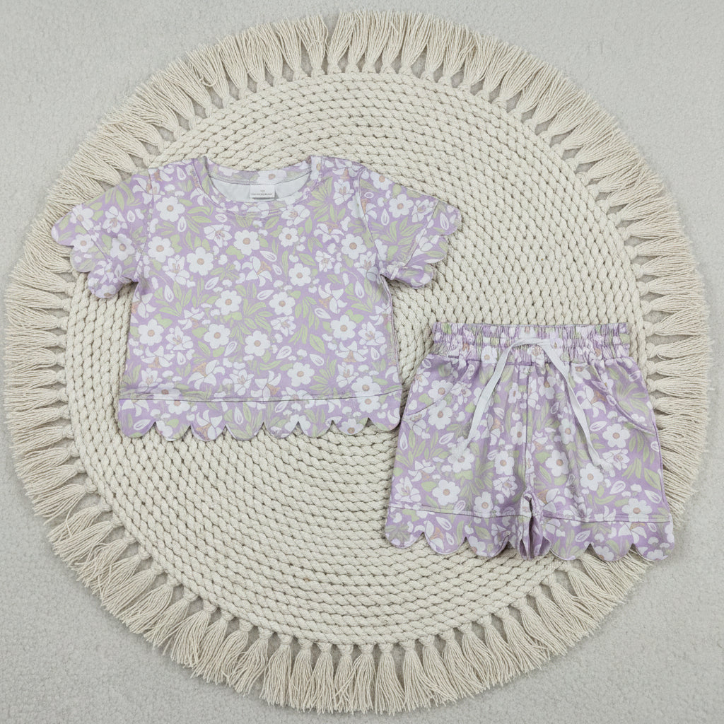 summer flower floral scallop shorts set girl clothing