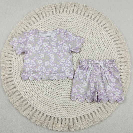 summer flower floral scallop shorts set girl clothing