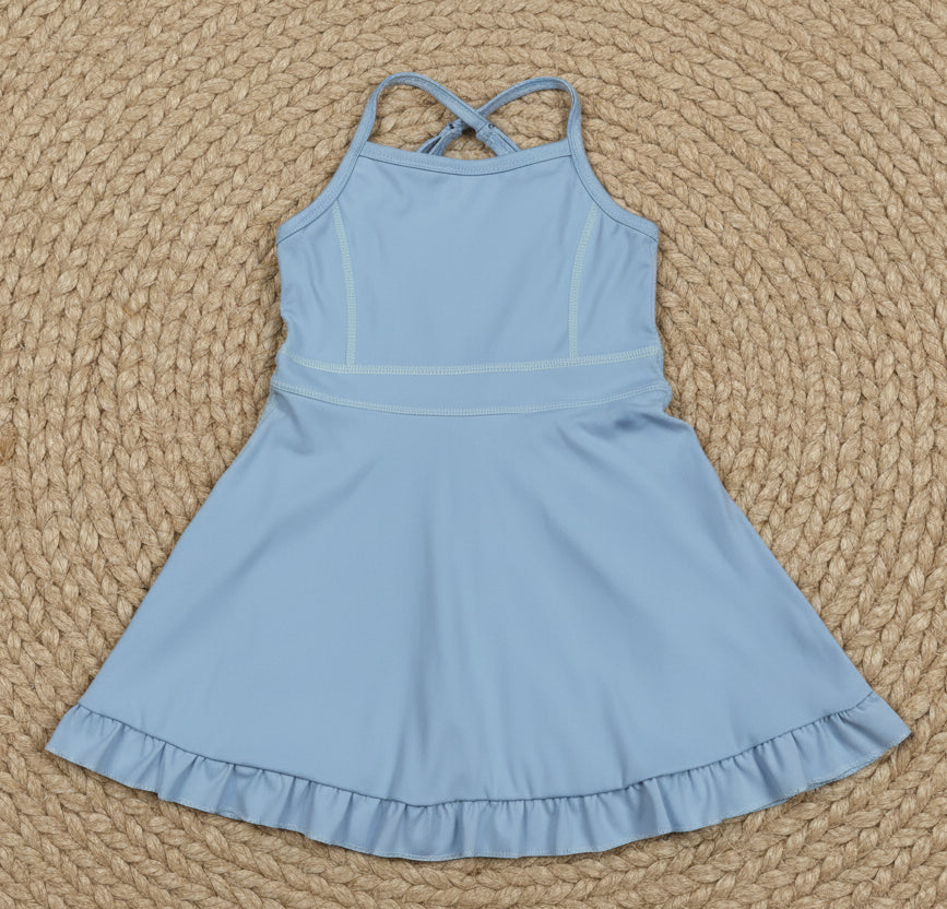 S0713 Solid Blue Athletic Active Skort Dress