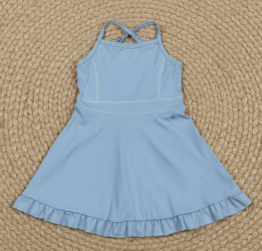 S0713 Solid Blue Athletic Active Skort Dress