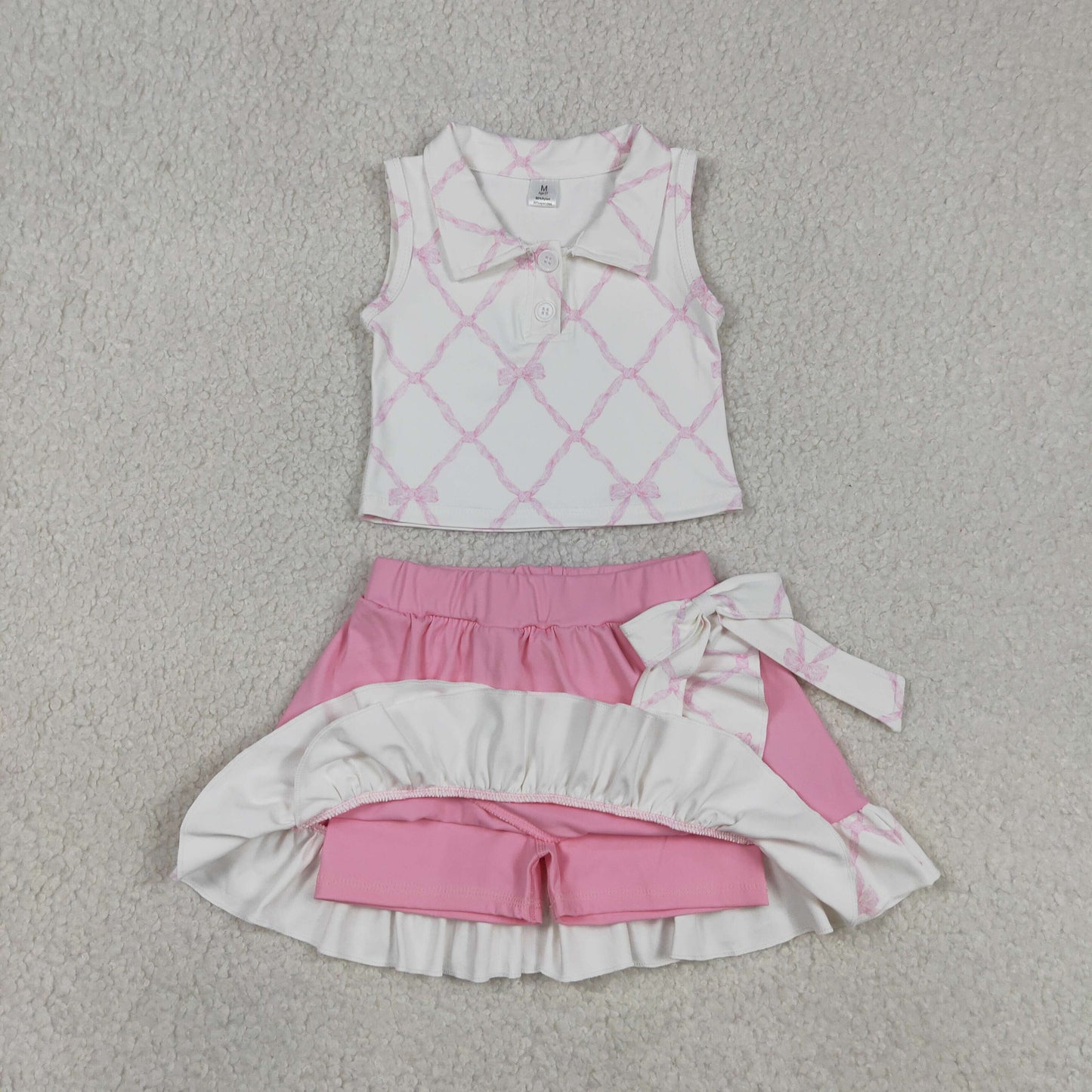 pink bow on white polo skort set girls clothing