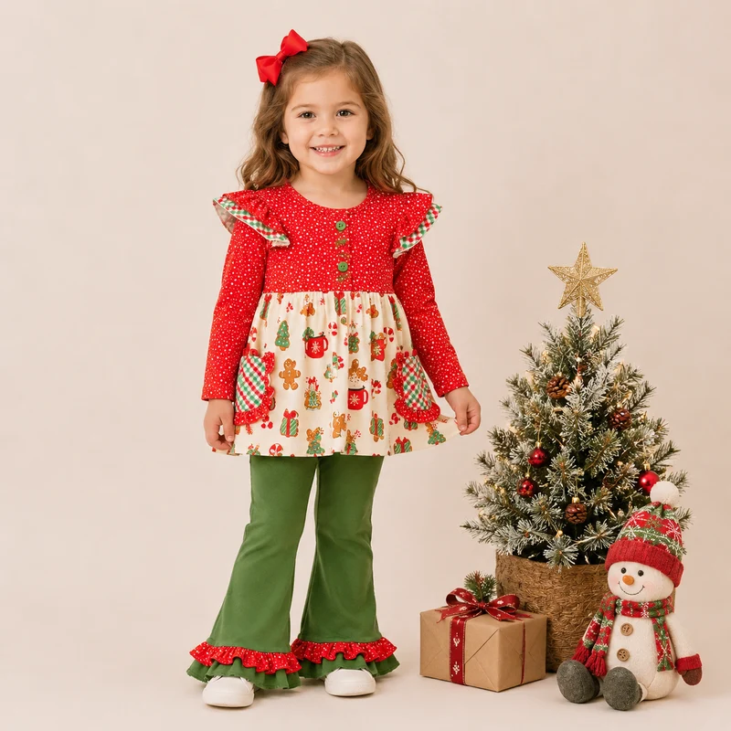 MOQ 5 one items TAT 7-8weeks 95%cotton 5%spandex christmas cookies girl clothing
