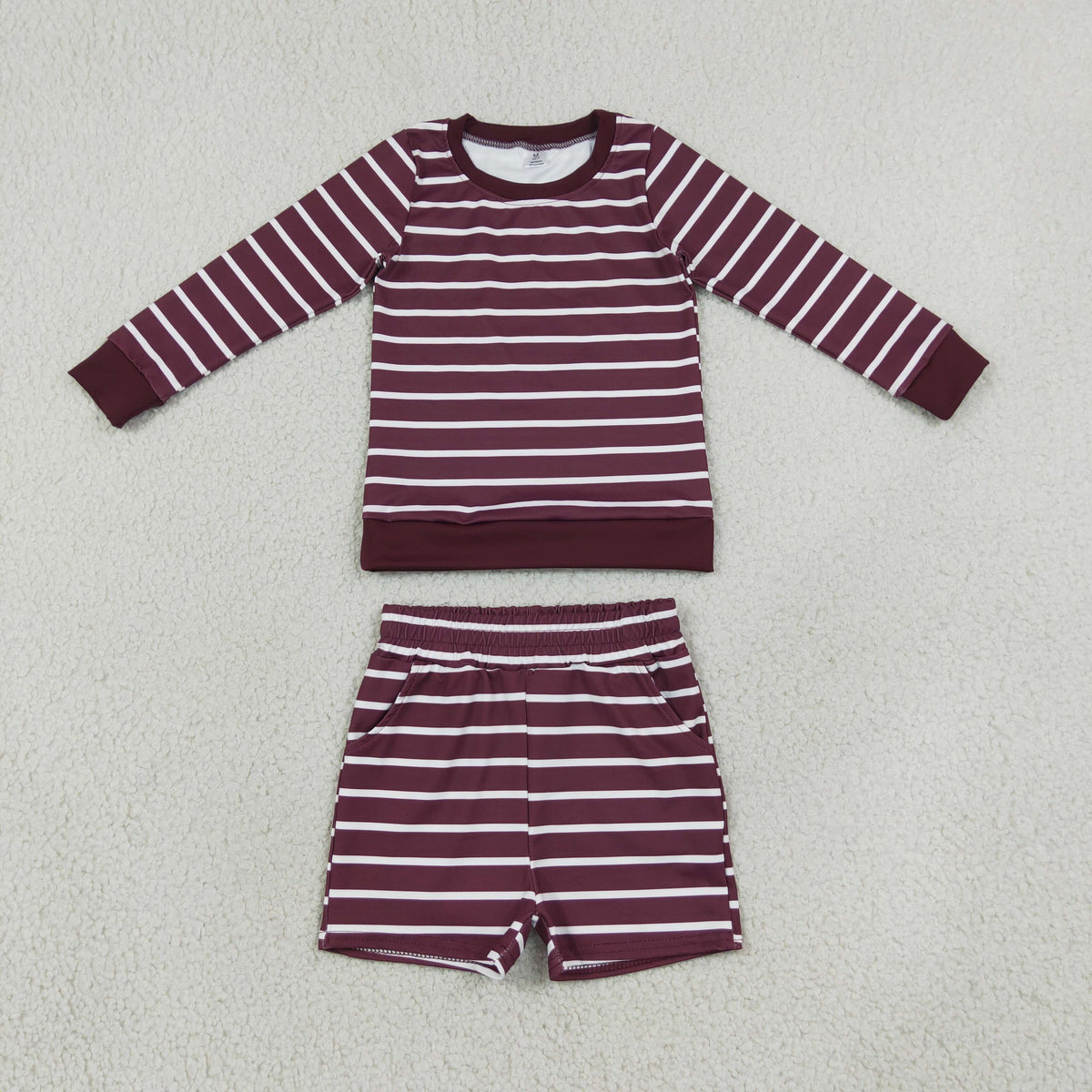 athletic burgundy stripe shorts set yoga outfit girls clothing
