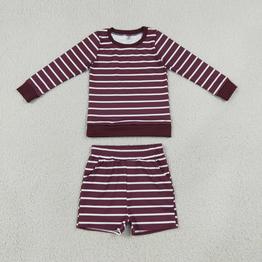 athletic burgundy stripe shorts set yoga outfit girls clothing