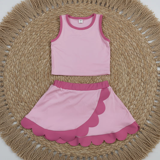 solid pink scallop athletic skort outfit girls clothes