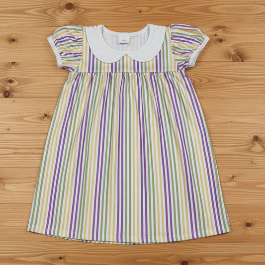 purple green gold stripes mardi gras baby girl dress