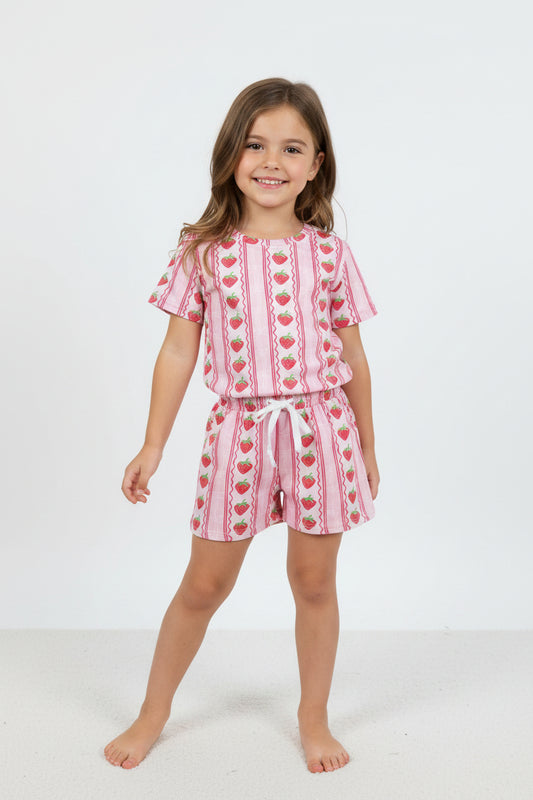 striped strawberry shorts set summer girl clothing