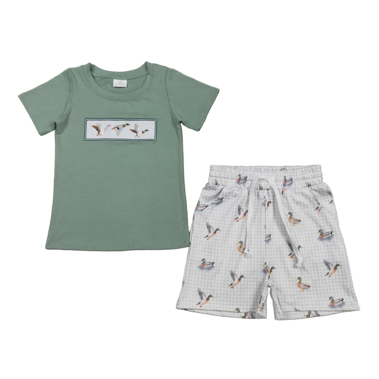embroidery duck mallard shorts set summer boy clothes