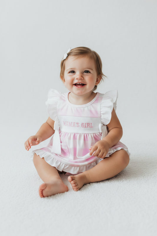 pink plaid mama's girl embroidery bummie set