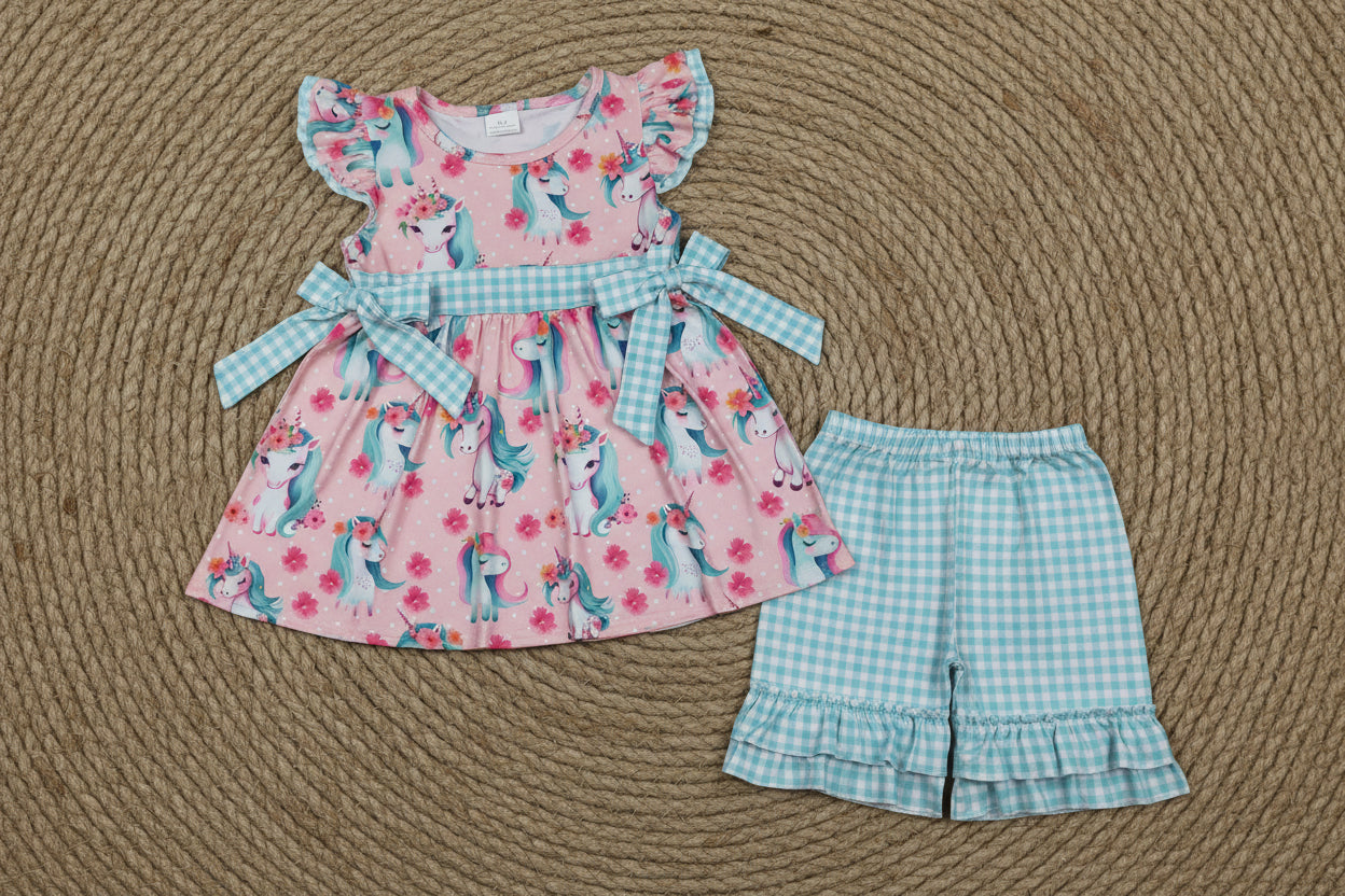 flutter sleeve unicorn ruffle shorts set summer toddler girl clothing