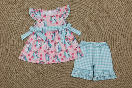 flutter sleeve unicorn ruffle shorts set summer toddler girl clothing