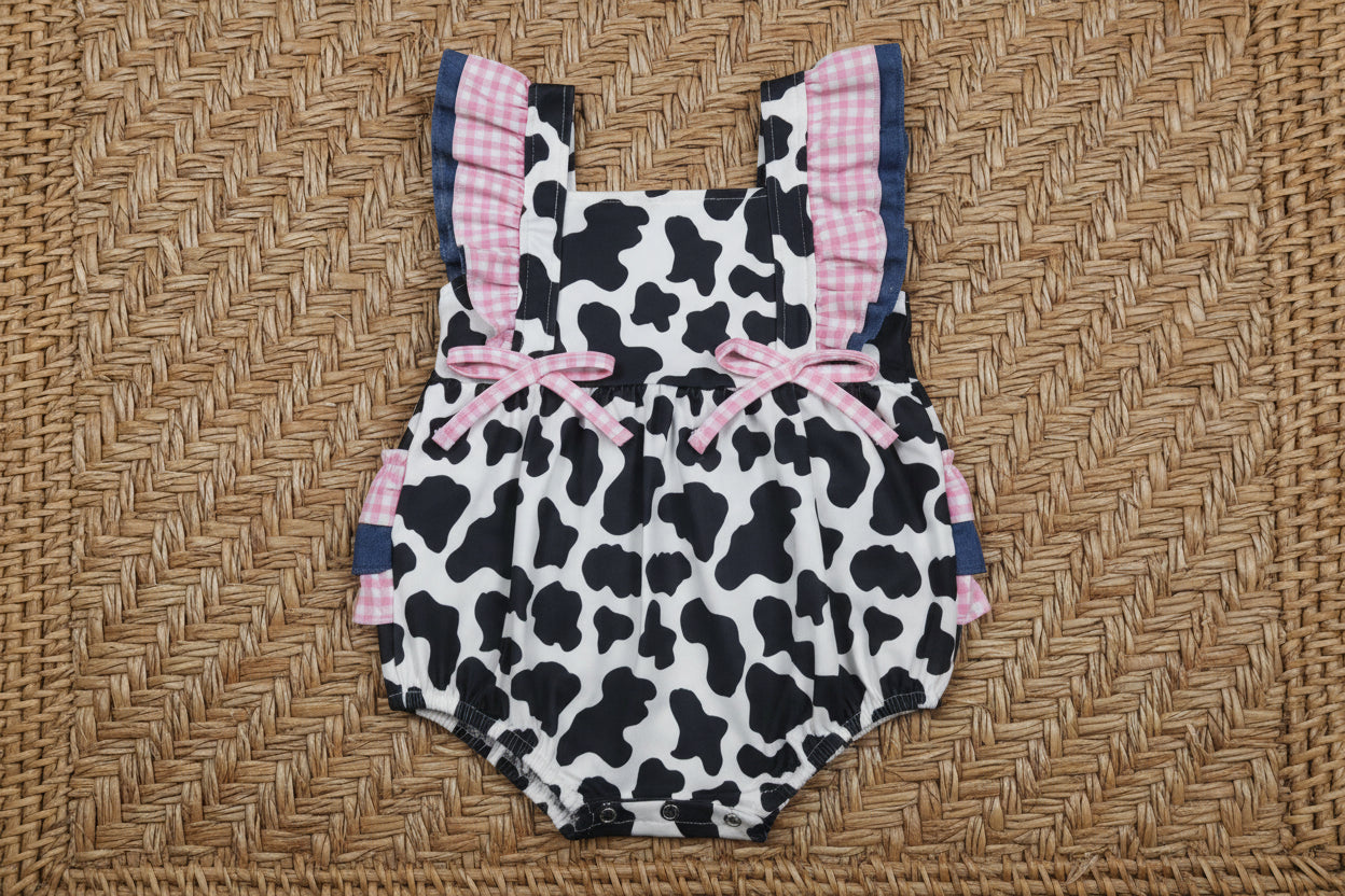 SR3898 cow print bubble romper baby clothes