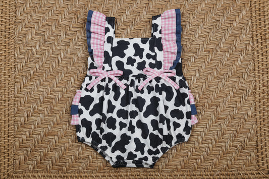 SR3898 cow print bubble romper baby clothes