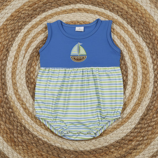 SR3892 sailboat embroidery bubble romper baby boy clothes