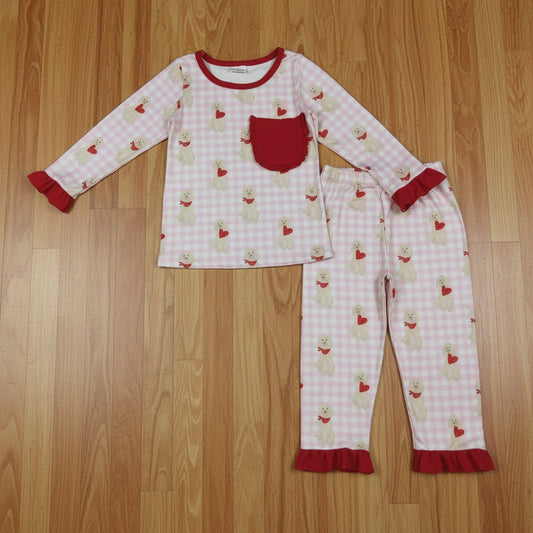 pink gingham coquette-pups girls two pieces lounge set