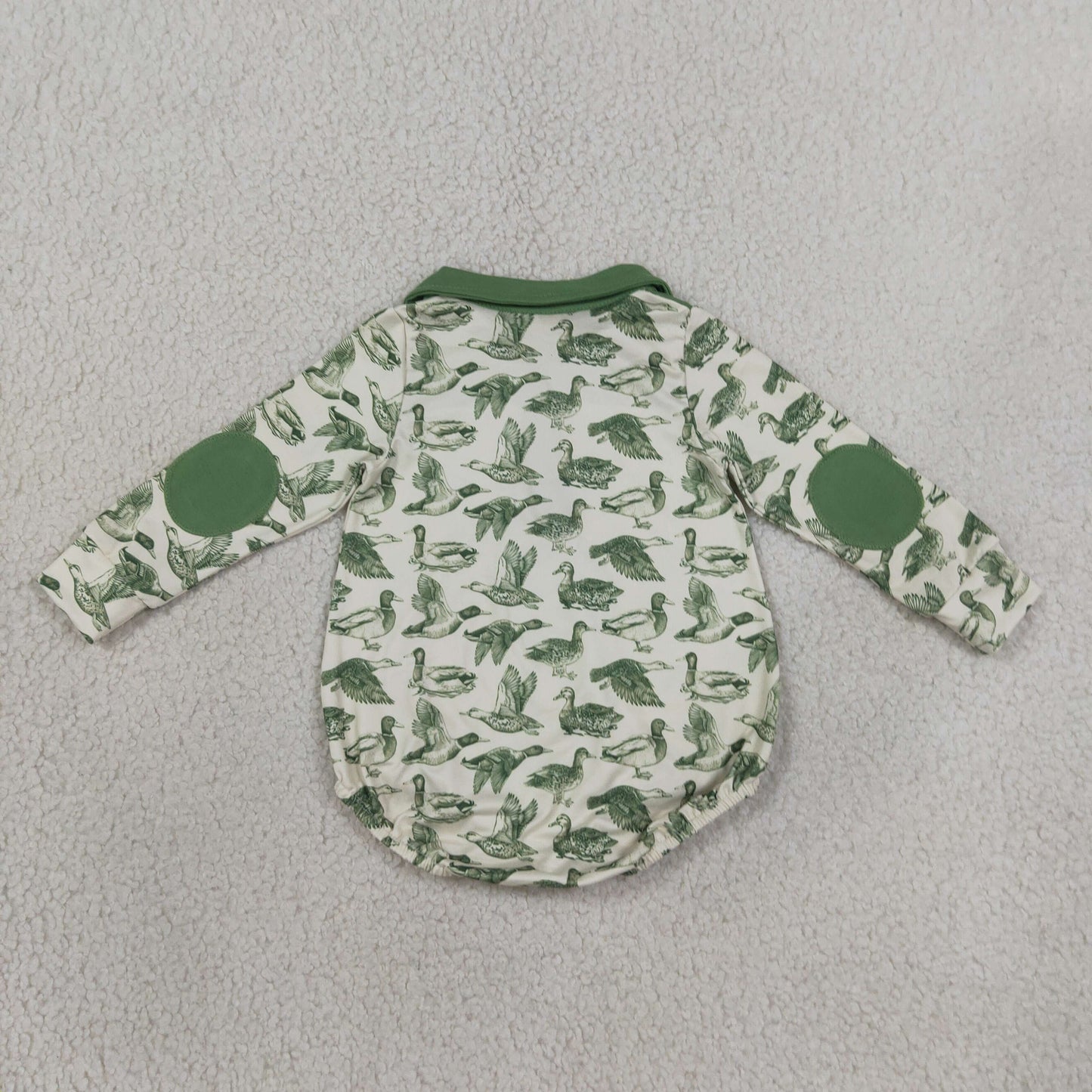 green long sleeve duck print zip up romper